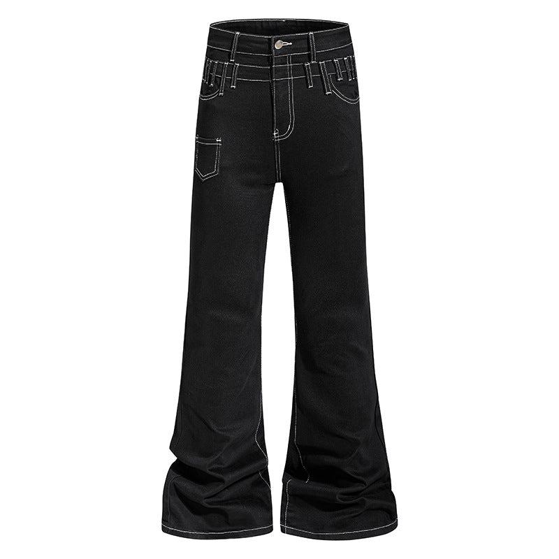 Ladies high-waisted flared jeans with wide leg, utility pocket and contrast stitching EVA-US