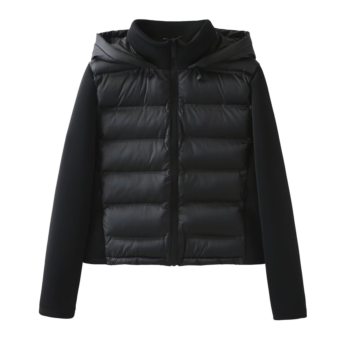 Women Hybrid Padded Jacket with Softshell Sleeves and Hood EVA-US