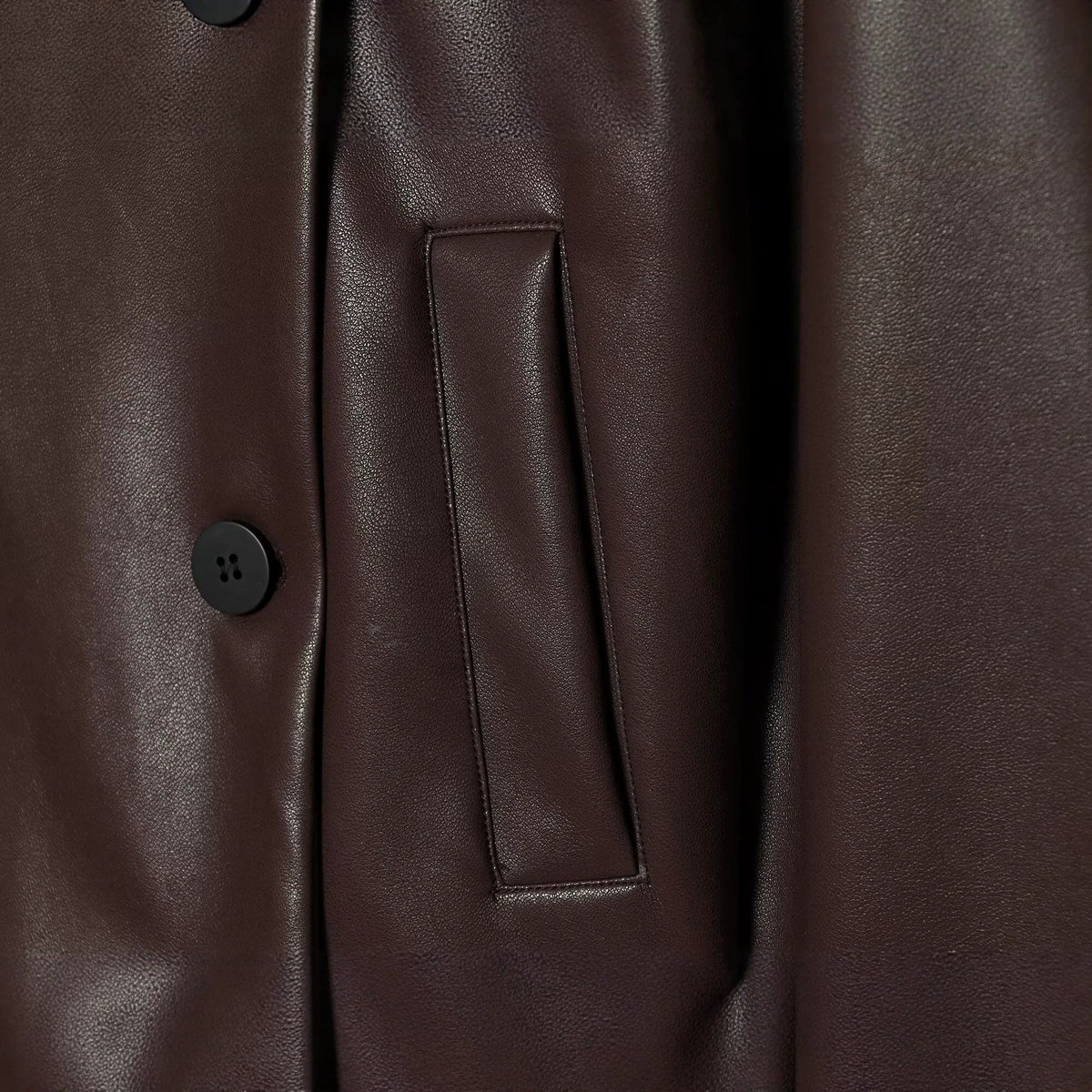 Women's Short Faux Leather Blouson with Double-Breasted Button Placket and Boxy Silhouette EVA-US