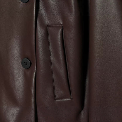 Women's Short Faux Leather Blouson with Double-Breasted Button Placket and Boxy Silhouette EVA-US