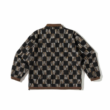 Men's patterned wool blend overshirt jacket with cord collar and flap pockets EVA-US
