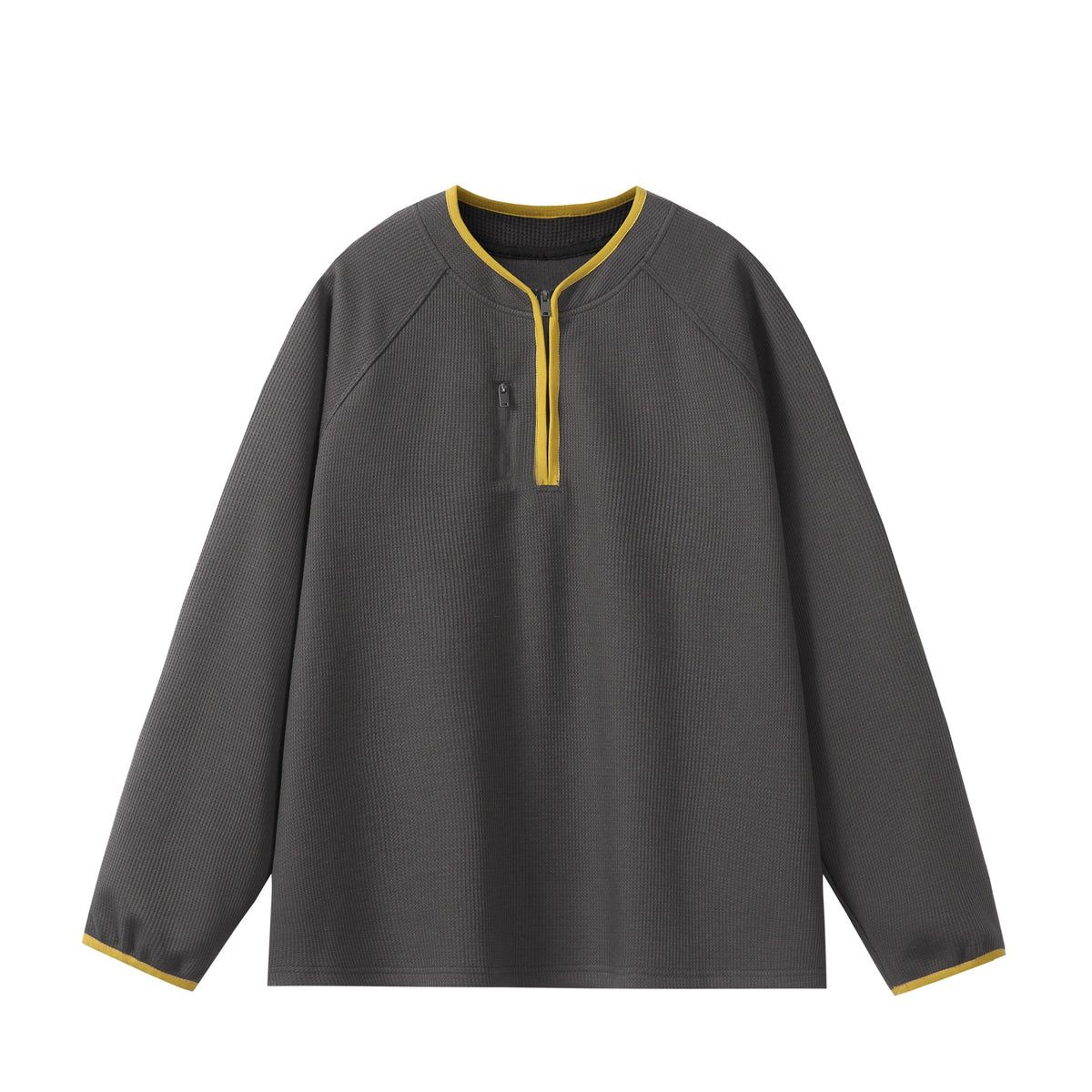 Unisex Relaxed-Fit Waffle Knit Half-Zip with Concealed Chest Pocket and Raglan Sleeves EVA-US