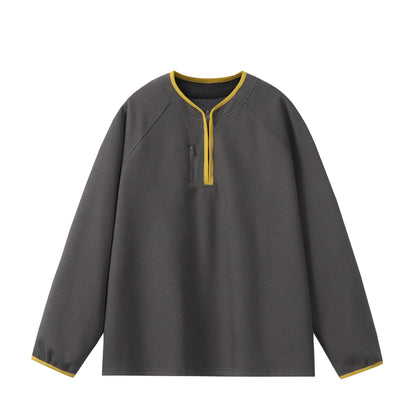 Unisex Relaxed-Fit Waffle Knit Half-Zip with Concealed Chest Pocket and Raglan Sleeves EVA-US