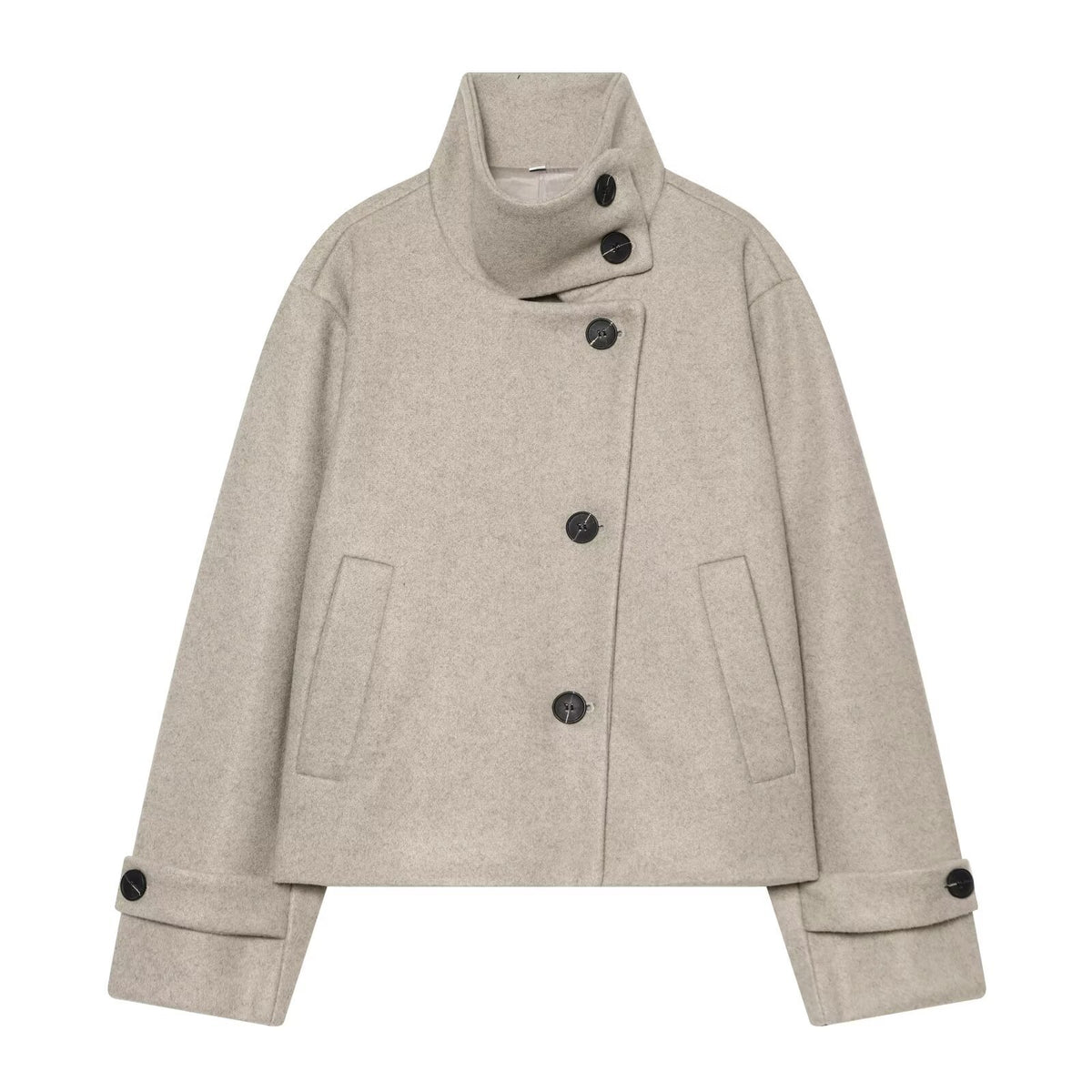 Women's Short Cape Jacket made of Wool Blend with High Roll Neck and Cuff Detail EVA-US