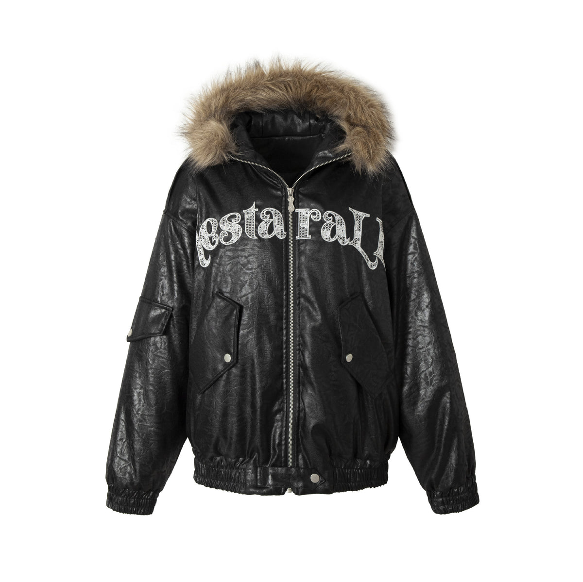Men's Padded Oversized Bomber with Faux Fur Collar and Utility Pockets EVA-US