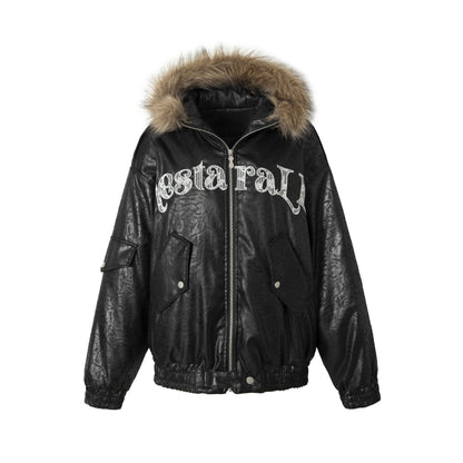 Men's Padded Oversized Bomber with Faux Fur Collar and Utility Pockets EVA-US