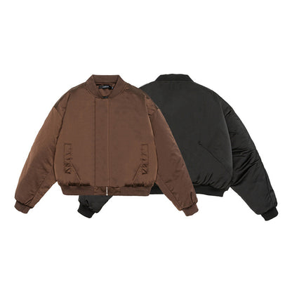 Unisex Short-Cut Boxy Puffer Bomber with Minimalist Front Placket EVA-US