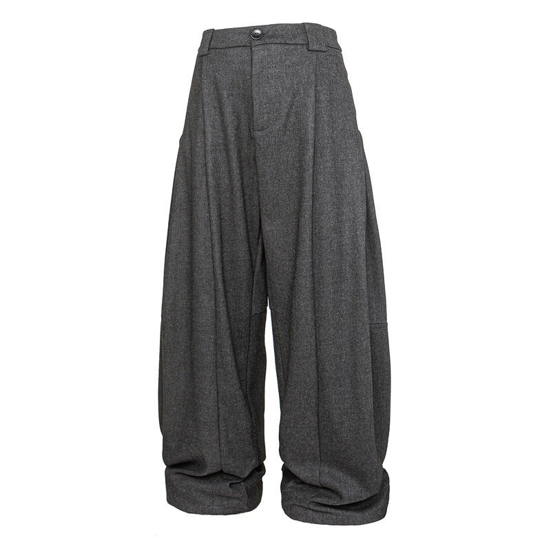 Women's Wide Pleated Palazzo Style Trousers with High Waist and Turned-Up Waistband EVA-US