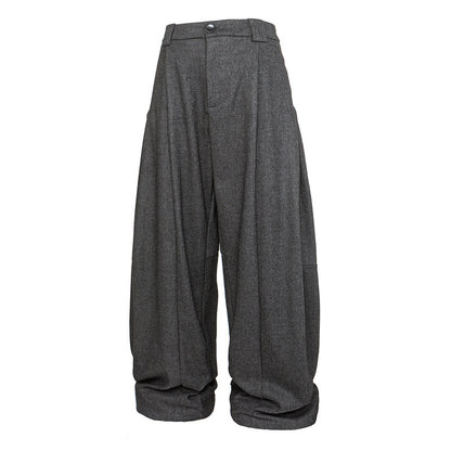Women's Wide Pleated Palazzo Style Trousers with High Waist and Turned-Up Waistband EVA-US