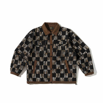 Men's patterned wool blend overshirt jacket with cord collar and flap pockets EVA-US