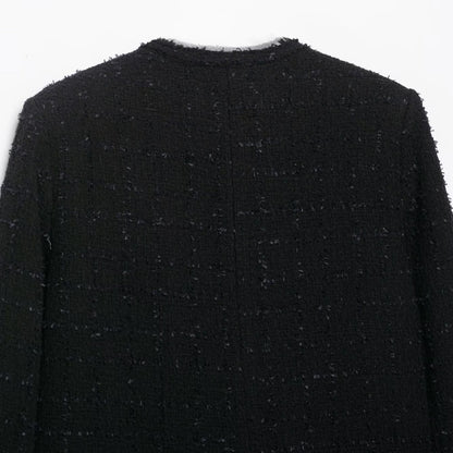 Women's Short Bouclé Tweed Jacket without Collar with Gold Decorative Buttons EVA-US