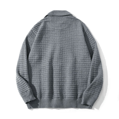 Unisex Structured Zip Knit Cardigan with Large Notch Collar EVA-US