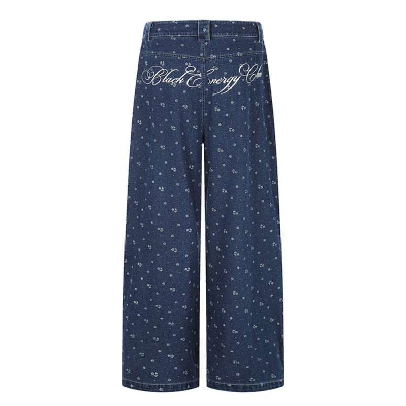 Women's High-Waist Culotte Jeans in Palazzo Cut with Visible Button Placket and Fine Floral Print EVA-US