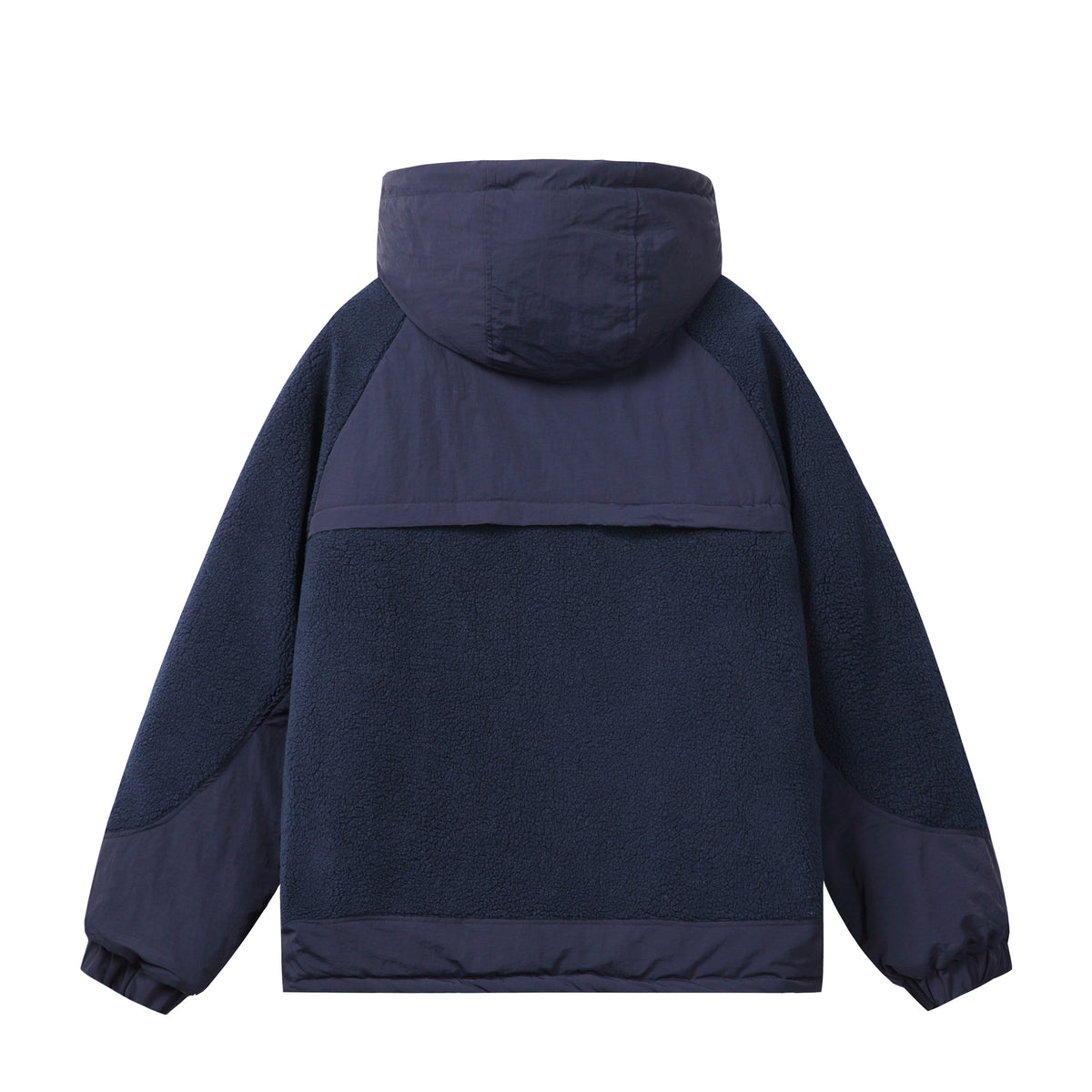 Unisex Boxy Fleece Jacket with Hood and Contrasting Nylon Inserts EVA-US