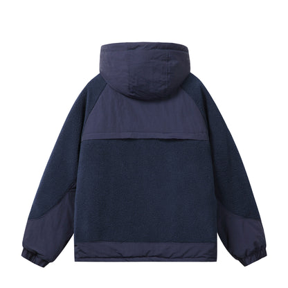 Unisex Boxy Fleece Jacket with Hood and Contrasting Nylon Inserts EVA-US