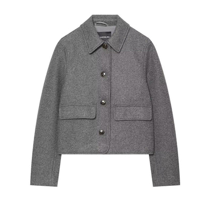 Women's short jacket made of wool blend with shirt collar, patch pockets, and boxy cropped silhouette EVA-US