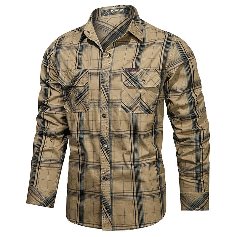Men's checked flannel outdoor shirt with reinforced flap chest pockets and ergonomic back detail EVA-US
