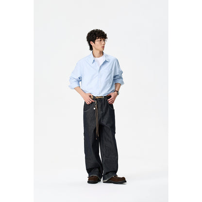 Women’s oversized shirt blouse with Kent collar, breast pocket, and rounded hem EVA-US