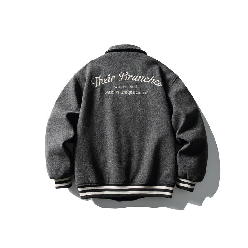 Men's Boxy College Blouson Jacket made of wool blend with snap button closure and striped ribbed cuffs EVA-US