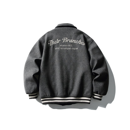 Men's Boxy College Blouson Jacket made of wool blend with snap button closure and striped ribbed cuffs EVA-US