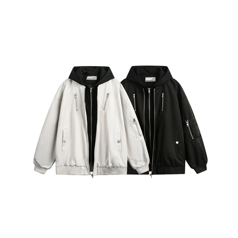 Unisex Boxy Bomber Jacket with integrated hood layer and multifunctional pockets EVA-US