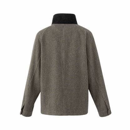 Men's double-breasted wool blend blouson with corduroy collar and patch pockets EVA-US