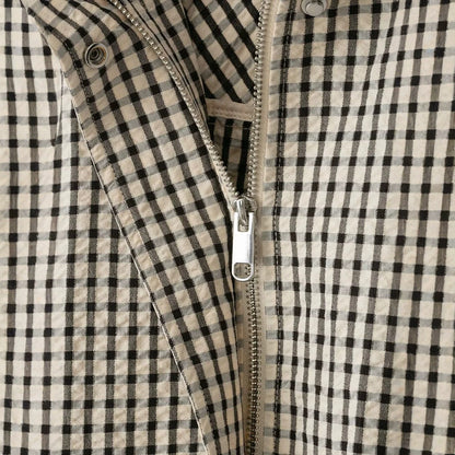 Women’s short-cut checked blouson jacket with stand-up collar, elastic hem, and concealed zipper EVA-US