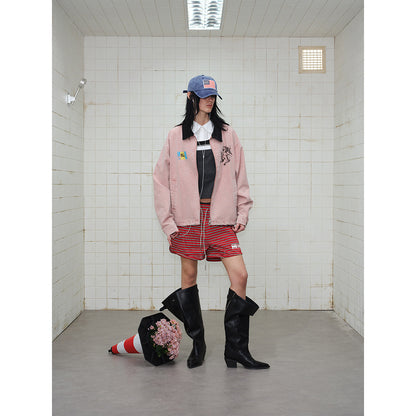Unisex Boxy Blouson Jacket made of washed cotton twill with cord collar and print details EVA-US