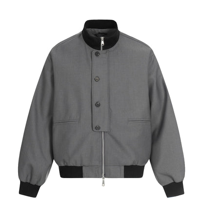 Unisex Short Boxy Bomber Jacket with Concealed Zip Front and High Ribbed Collar EVA-US