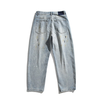 Unisex Casual Relaxed-Fit Jeans with High Waist and Paint-Distress EVA-US