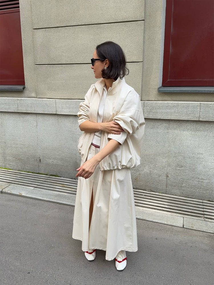 Women's Oversize Cropped Blouson with drawstring and flowing maxi skirt with side slit EVA-US