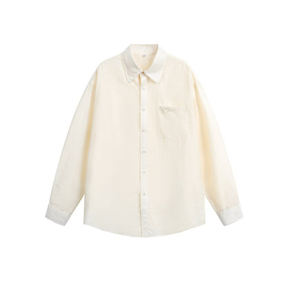 Women's Oversized Linen Blend Shirt Blouse with Large Kent Collar and Patch Breast Pocket EVA-US