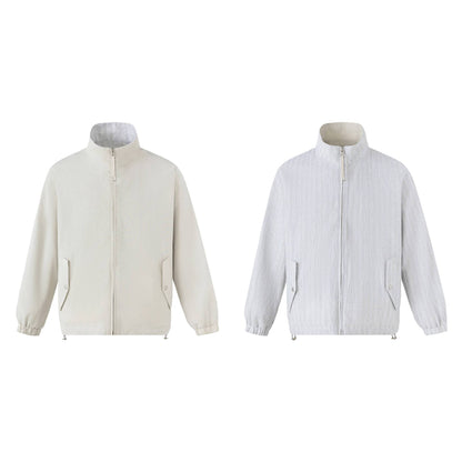 Unisex Short Cut Structured Boxy Blouson Jacket with High Stand Collar and Snap Flap Pockets EVA-US