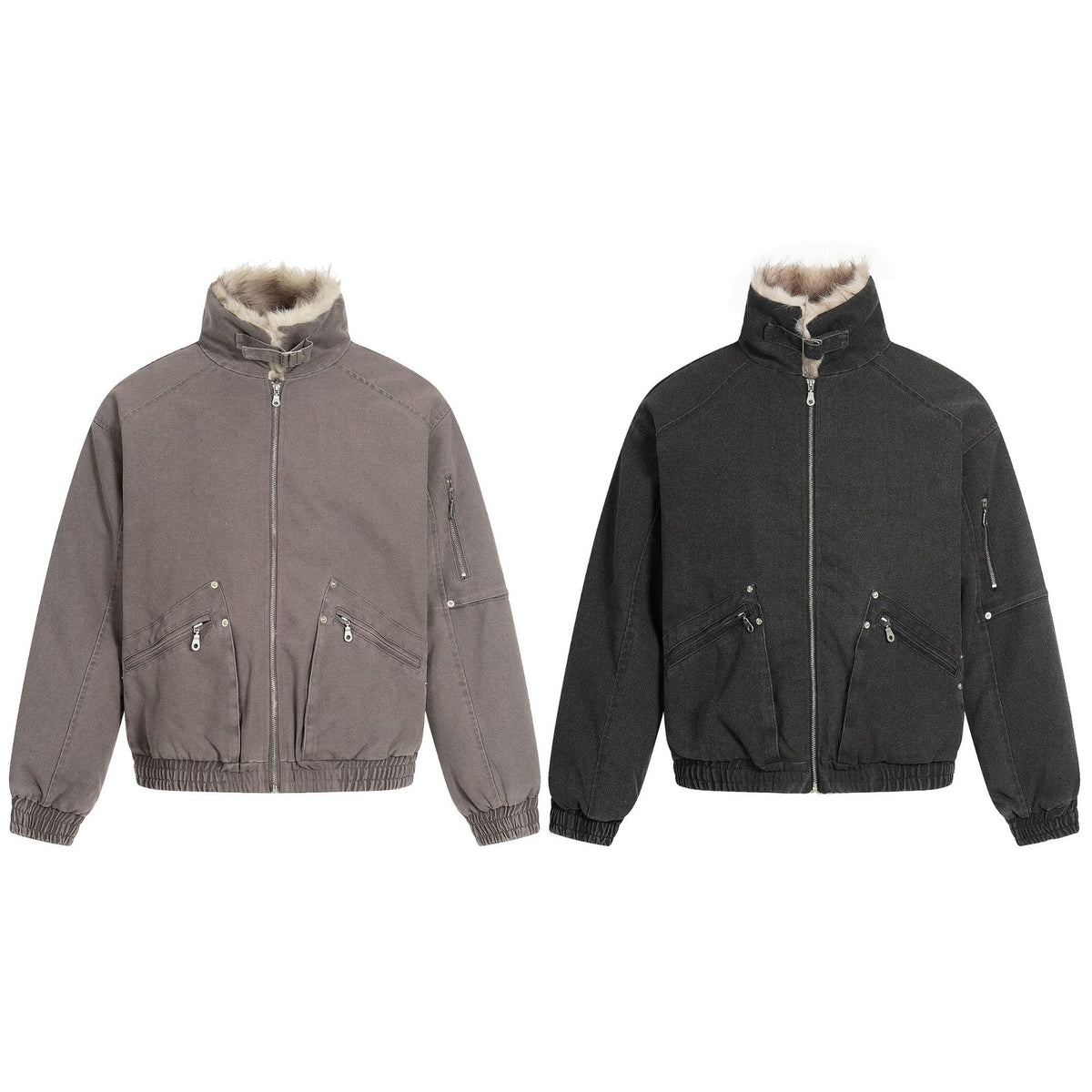 Men's Oversized Bomber Jacket in Vintage Canvas Look with Faux Fur Lined Stand Collar EVA-US