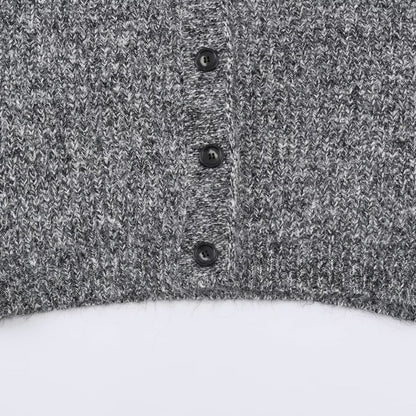 Women Oversized Chunky Knit Cardigan with Deep V-Neck, Ribbed Texture and Balloon Sleeves EVA-US