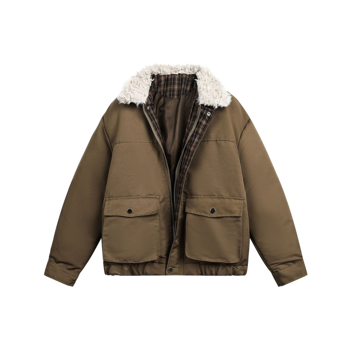 Men's short jacket in field look with voluminous teddy fold-down collar EVA-US