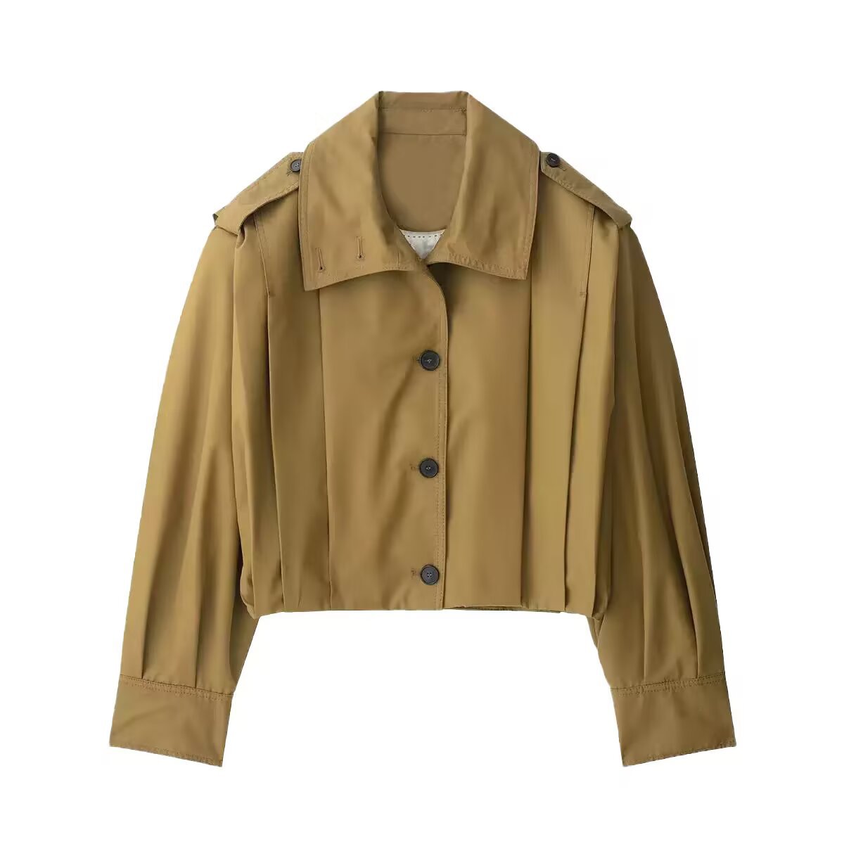 Women Cropped Blouse Jacket with Shirt Collar and Shoulder Straps EVA-US