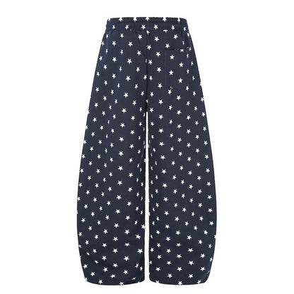 Women's Wide Palazzo Lounge Pants with Allover Stars, Drawstring Waistband and Typographic Print EVA-US