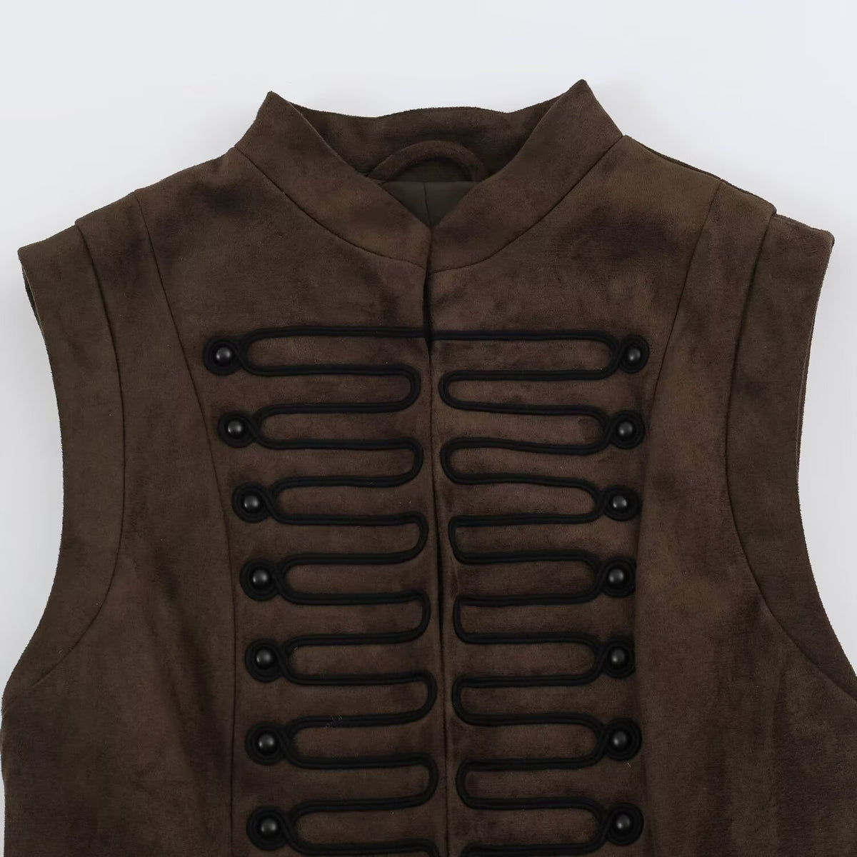Women's Tailored Vest with Marshal Decoration and Stand-Up Collar EVA-US