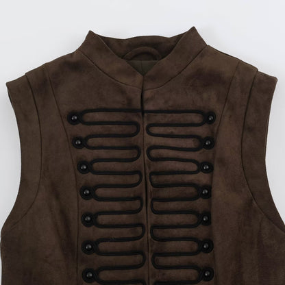 Women's Tailored Vest with Marshal Decoration and Stand-Up Collar EVA-US