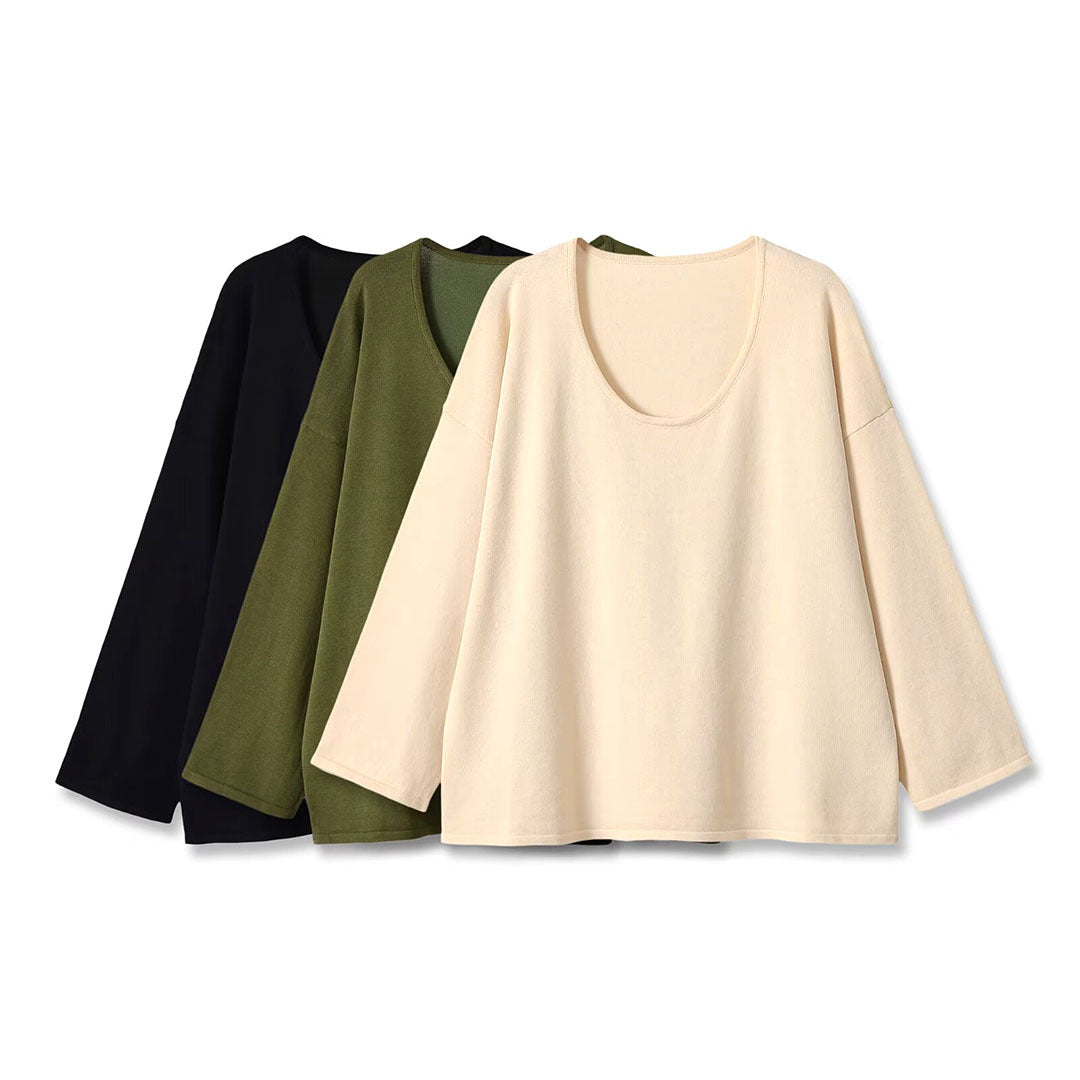 Women's Oversize Sweatshirt with deep round neckline and dropped shoulder EVA-US