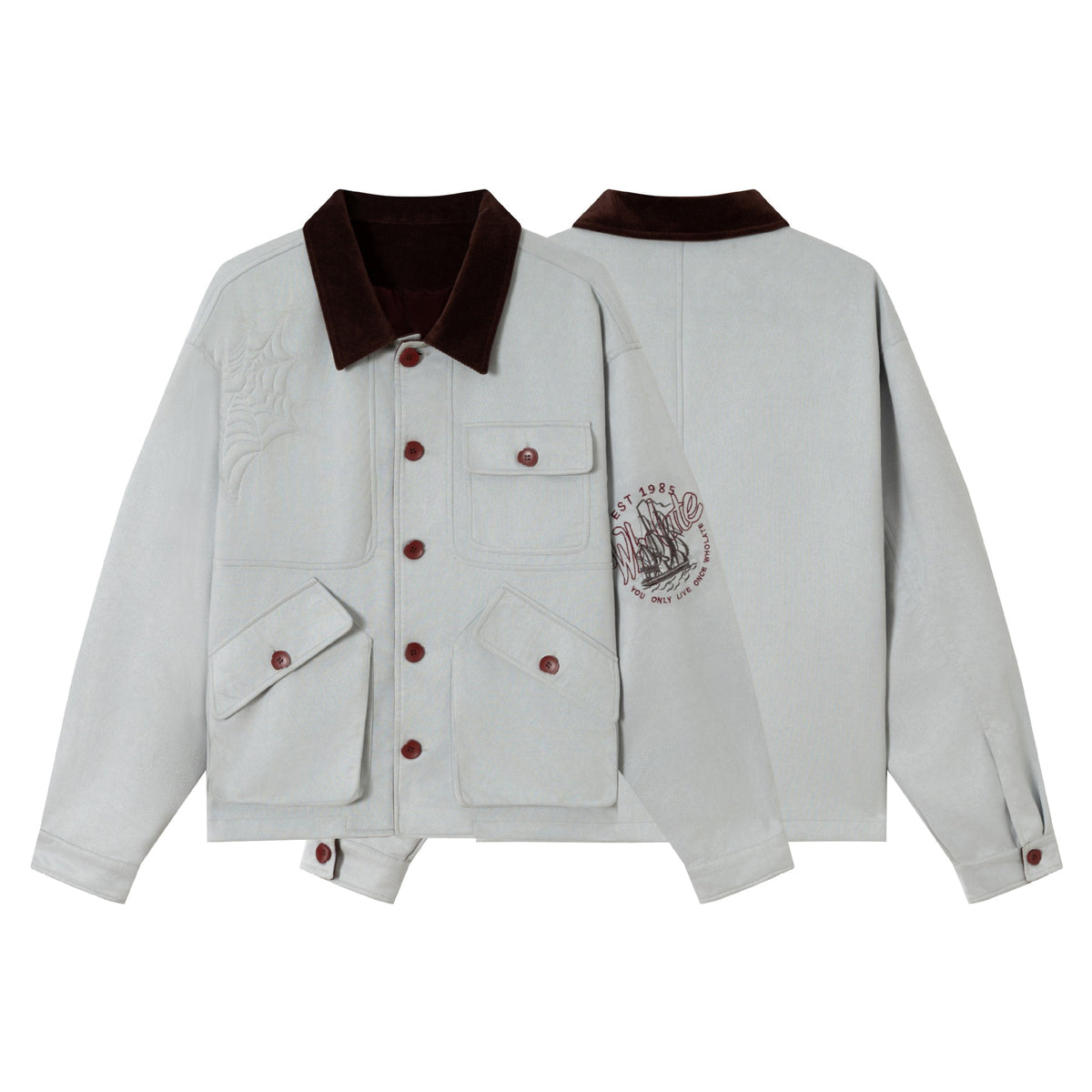 Men's short jacket made of suede look with cord collar and utility pockets EVA-US