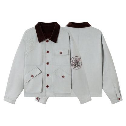 Men's short jacket made of suede look with cord collar and utility pockets EVA-US