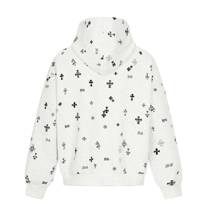 Unisex Boxy Hoodie Jacket with Half Zipper and Allover Print EVA-US