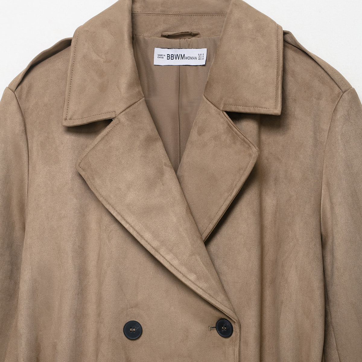 Ladies trench coat in velour leather look double-breasted with waist belt EVA-US