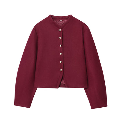 Women’s short jacket made of wool blend with round neck and decorative button placket EVA-US