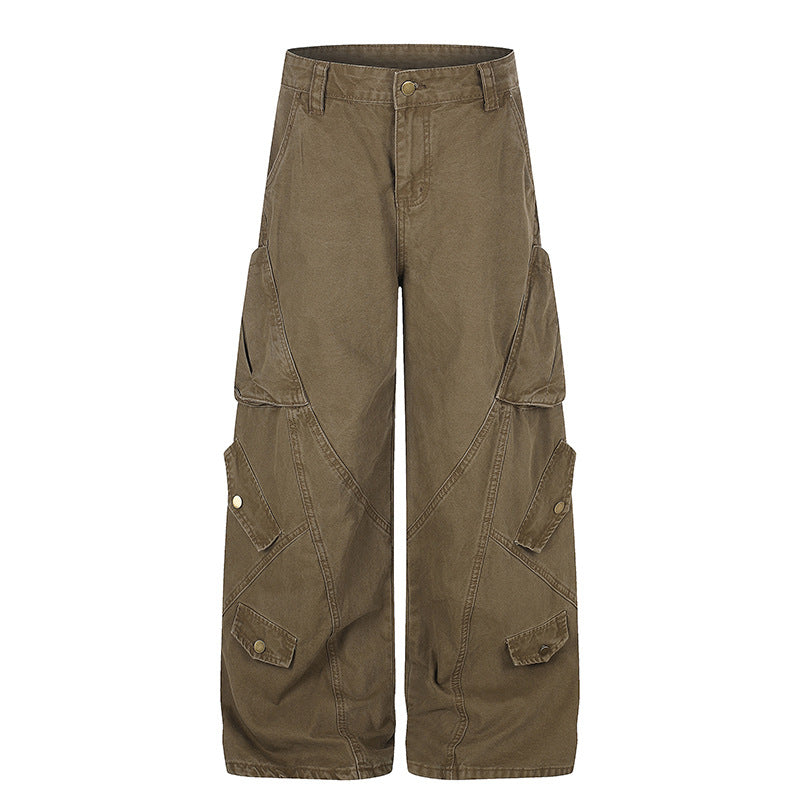 Women Wide High-Waist Cargo Culotte Pants with Multi-Pockets EVA-US