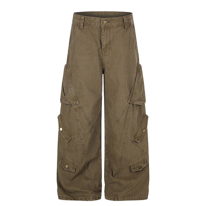 Women Wide High-Waist Cargo Culotte Pants with Multi-Pockets EVA-US