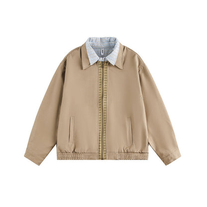 Unisex Boxy bomber jacket with contrasting zipper strip and checked inner collar EVA-US