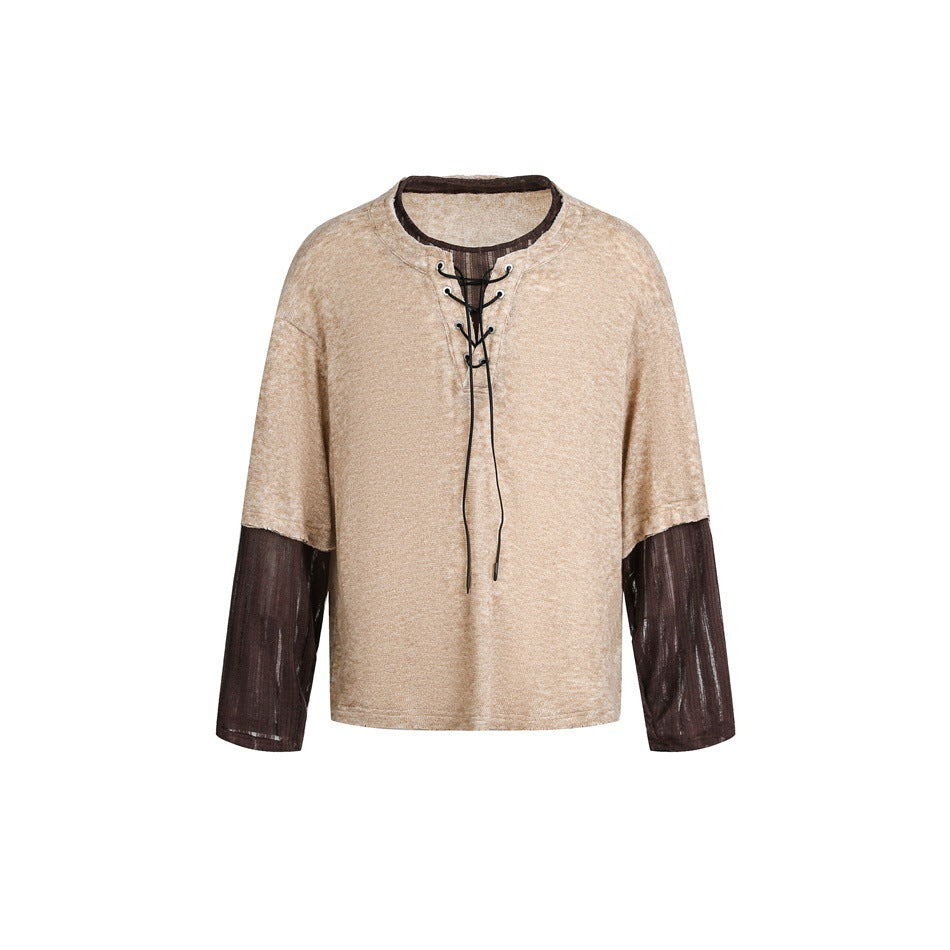 Women's Velvety Long Sleeve with Lacing Detail and Sheer Sleeve Inserts EVA-US